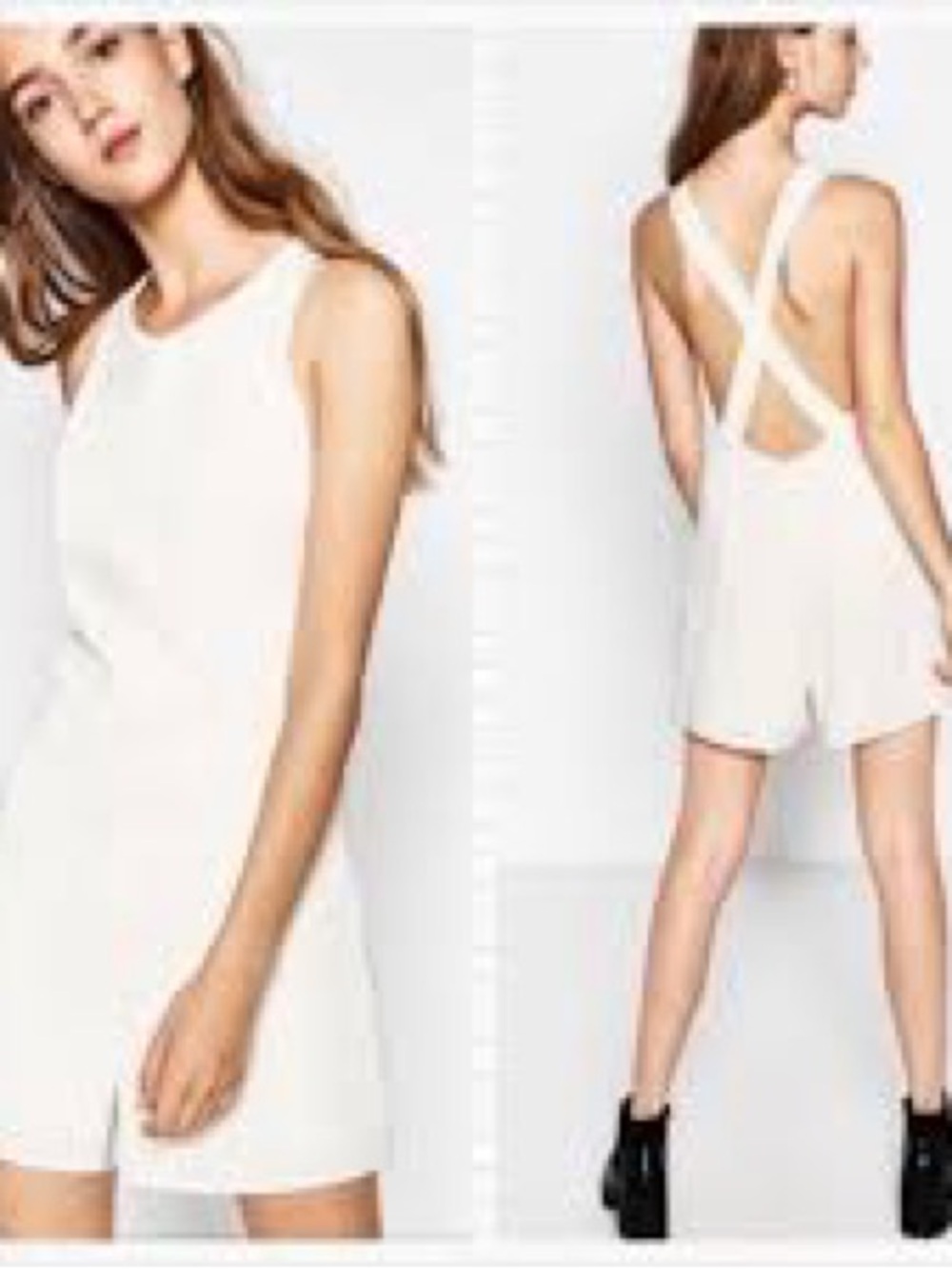 Zara Women's White Cross-Back Romper Dress